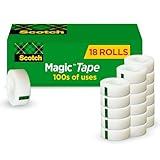 Scotch Magic Tape, Invisible, Home Office Supplies and Back to School Supplies for College and Classrooms, 18 Rolls