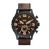 Fossil Men's Nate Quartz Stainless Steel and Leather Chronograph Watch, Color: Black, Dark Brown (Model: JR1487)