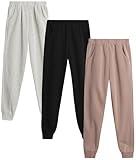 Coney Island Girls’ Sweatpants – 3 Pack Active Fleece Jogger Pants with Pockets – Performance Sweatpants for Girls (5-16), Size 7/8, Black/Tan/Neutral