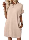 EVALESS Womens Summer Dresses 2025 Fashion Short Sleeve Cute Spring Mini Dress Crewneck Solid Casual Beach Vacation Clothes Tshirt Dresses with Pockets Apricot Medium