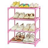 HITHIM 4-Tier Free Standing Shoe Racks for 6-8 Pairs Shoe Storage,Kids Shoe Racks for Small Place,Lightweight Stackable Shoe Shelf Organizer for Entryway, Doorway and Closet,Pink