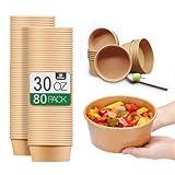 TOPtoper 80 Pcs 30 Oz Large Paper Bowls【No Lids】 Disposable Soup Bowls Bulk Plastic Free Party Supplies for Hot/Cold Food, Soup (30 OZ)