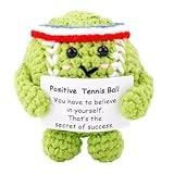 Positive Tennis Ball, Cute Funny Crochet Inspirational Tennis Ball Positive Knitted Animal Doll Crochet Toy with Positive Card for Sports Lover Friends Party Decorations
