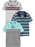 Simple Joys by Carter's Boys' 3-Pack Short Sleeve Polo, Grey/Mint Green/Navy Stripe, 8