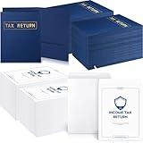 Kosiz 200 Pcs Tax Return Folders Bulk Tax Return Envelopes for Tax Preparers 2 Pocket Dark Blue Gold Foil Text with Envelopes for Clients Storing or Handling Personal and Customer Tax Return