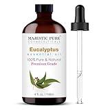 Majestic Pure Eucalyptus Essential Oil with Glass Dropper - Huge 4 Fl Oz - 100% Pure and Natural Eucalyptus Oil - Premium Grade Essential Oils for Diffuser, Aromatherapy, Soap and Candle Making