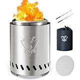 YEFU Tabletop Fire Pit 9.7 x 7.1 in, Low Smoke Camping Stove for Outdoor & Patio, Fueled by Pellets or Wood, Safe Burning Table Top Firepit, with Travel Bag & 2 Mini Sticks & Fireproof Mat, Silver