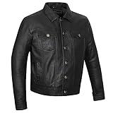 Vance Leather' Men's Black Motorcycle Trucker Premium Leather Jacket