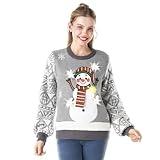 JOYIN Christmas Women Snowman Gray Ugly Sweater and Light Bulb Novelty LED Light Up Long Sleeve Xmas Knitted Pattern Pullover Sweater