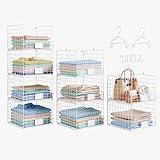 4 Tier Hanging Closet Shelves-Clothes Haning Organizer with Name Plate S Hooks, Wall Mount&Cabinet Wire Storage Basket Bins, for Clothing Sweaters Shoes Handbags Clutches Accessories-White