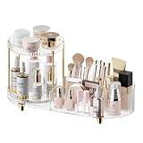 Makeup Organizer Countertop for Vanity, Rotating Perfume Tray with 5-compartment Cosmetic and Skincare Organizers, Multi-Purpose Desk Storage Makeup Brush Holder for Bathroom Bedroom Counter