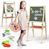 JOYOOSS Easel for Kids Art Easel Kids Easels for Toddlers Easel, Toddler Art Easel Dual-Sided Adjustable Wooden Magnetic Board for Kids Easel for Toddlers 3-4 Years and Art Easel for Kids Ages 4-8