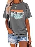 TAKEYAL Summer Tops for Women 2024 Trendy Graphic Tee US Map Count Tree Print Summer Beach Vacation Short Sleeve Tops (Grey, XL)