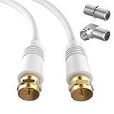 2FT RG6 Coaxial Cable, Gold Plated Connectors, Digital Router Compatible, With F Connector and 90 Degree Angled Male to Female Adapter