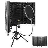 Studio Recording Microphone Isolation Shield with Pop Filter and Tripod Stand, High Density Absorbent Foam to Filter Vocal, Foldable Sound Shield for Blue Yeti and Condenser Microphones