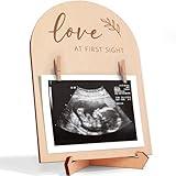 Cute Wooden Ultrasound Picture Frame - Beautiful Double Sided Sign For The Announcement of Your Pregnancy Or Baby's Birth - Nursery Decor Sonogram Photo Frame & Pregnancy Gift For First Time Moms