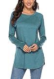 Newchoice Women's Tops Casual Tunic Style Long Sleeve Round Bottom Long Tshirts (L,Blue Green)