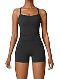 QBGJTD Two Piece Workout Sets For Women Straps Cross Back Tank Top Matching High Waist Booty Lifting Biker Shorts 2 Piece Gym Yoga Active Wear Outfits Womens Athletic Work Out Clothes Black S
