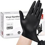 Schneider Black Vinyl Synthetic Exam Gloves, 4 Mil, Large, Disposable Gloves Latex-Free, Plastic for Medical, Cooking, Cleaning, and Food Prep, Surgical Powder-Free, Non-Sterile, 100-ct Box (L)