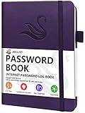 Elegant Password Book with Alphabetical Tabs - Hardcover Password Book for Internet Website Address Login - 5.2" x 7.6" Password Keeper and Organizer w/Notes Section & Back Pocket (Purple)