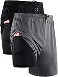 NELEUS Men's 2 in 1 Running Shorts with Liner,Dry Fit Workout Shorts with Pockets,6070,2 Pack,Black/Grey,US L,EU XL