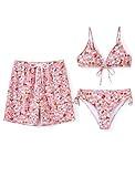 PATPAT Couples Matching Swimsuits for His and Hers Adults Summer Beach Vacation Hawaiian Swimwear Drawstring Waist Swim Trunks with Lining Board Shorts Bathing Suit Pink Floral for Men M