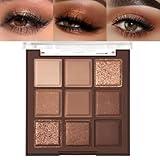 FLYEEO Neutral Brown Eye Shadow palette- Rose Gold Dark Brown Eyeshadow Palette Colorful 9 Colors, Matte Shimmer Highly Pigmented Nude Eyeshadow Palette Makeup Naturing-Looking Long Lasting