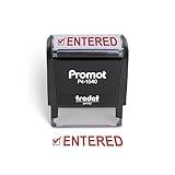 Promot Entered Self Inking Rubber Stamp - Refillable Stampers for Office - Business, Accounting, Bookkeeping, Coding, Legal, Notary, Work, Ordering, Inventory Stamps - Red Ink