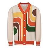 OXKNIT Men's Casual 1960s mod Style Retro Knitted Long Sleeve Cotton Vintage Cardigan Beige Orange