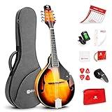 Vangoa Mandolin Musical Instrument A Style, Acoustic Mandolin Instrument Kit, Italian Mandolin 8 String for Professional Beginners Adults Teens Youth Kids, Sunburst, Glossy