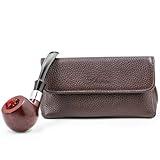 SPIPER Genuine Leather Smoking Tobacco Pipe Pouch with 3 Separate Compartments, Multifunctional Portable Pipe Bag for Pipes, Pipe Accessories, Filters, Cleaning Tools, Gift for Man & Woman (Brown)