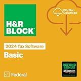 H&R Block Tax Software Basic 2024 with Refund Bonus Offer (Amazon Exclusive) Win/Mac [PC/Mac Online Code]