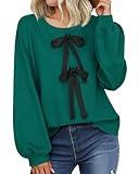 Vivilli Women's Long Sleeve Tops: Womens Fall Fashion 2024 - Lantern Sleeve Shirts - Trendy Cute Plus Size Chhristmas Outfits Winter Clothes Dressy Casual Tunic Blouses Ladies Sweatshirt Green XXL