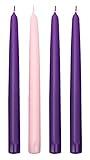 Elite Christmas Products Advent Candle Set. Made in The USA Self Fitting End. Premium Hand Dipped Candles, Dripless, 4 Pack - 3 Purple, 1 Pink