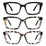 XVXV Reading Glasses for Women Men - Blue Light Blocking Readers Oversize Oprah Square Anti Glare/Eyestrain Spring Hinge(3Pack*Mix3,1.5X)