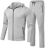 Rdruko Men's Hooded Sweatsuits Tracksuits 2 Piece Set Jogging Workout Running Jogger Athletic Track Sweat Suit Sets(Light Gray, US L)