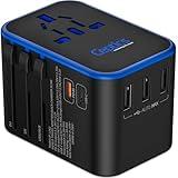 Ceptics World International Travel Plug Adapter - Powerful 33.5W with Pd & QC 3.0 Dual USB-C Power - 3 USB Ports Wall Charger Type I C G A Outlets 110V 220V A/C - EU Euro US UK (11-KU)
