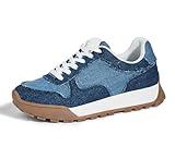 LUCKY STEP Women's Platform Canvas Sneaker Casual Lace-up Stylish Tennis Running Retro Classic Trainers Walking Fashion Sneakers(Denim Blue,8 B(M) US)