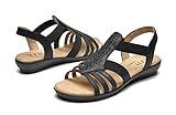 VJH confort Women s Flat Sandals, Comfort Elastic Slip-on Light Weight Slingback Casual Walking Sandals with Rhinestone (black,7.5)