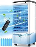 CENSTECH Evaporative Air Cooler, Swamp Cooler Air Conditioner w/ 12H Timer for Auto-off, 6 Upgraded Ice Packs, 3-Speed Windowless Air Conditioner, Smart Remote, Dual Tank Portable Air Cooler for Room