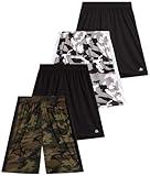 RBX Boys Athletic Shorts - 4 Pack Performance Fleece Mesh Boys Shorts for Running, Gym, Basketball and Sports (Sizes: 8-16), Size 14-16, Camo/Black