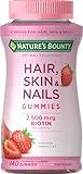 Nature's Bounty Hair, Skin & Nails with Biotin, Strawberry Gummies Vitamin Supplement, Supports Hair, Skin, and Nail Health for Women, 2500 mcg, 140 Ct