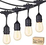 Svater Outdoor String Lights Led 105FT, Commercial Grade Patio Lights with 1W Dimmable S14 Shatterproof Bulbs, ETL Listed Heavy-Duty Outside Waterproof Cafe Bistro Market Lighting Warm White