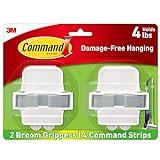 Command Broom and Mop Grippers, 2 Hangers and 4 Command Strips, Damage Free Hanging Wall Mount Broom and Mop Holder, Household Cleaning Organizer for Christmas Decorations, Holds up to 4 lb