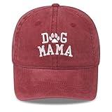 DYBICKT Embroidered Vintage Washed Cotton Dog Mama Baseball Cap, Adjustable Unisex Dad Hat for Men Women Outdoor Casual Gift, Wine Red Classic Retro Pet Lover Hat