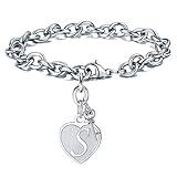 Initial Bracelet for Women Charm Hypoallergenic - Engraved Letter S Initial Bracelet Stainless Steel Womens Tiny Heart Letter Link Charm Bracelets Adjustable Birthday Jewelry Gifts for Her Women
