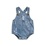 KtwHarnu Baby Boy Girl Denim Overalls Ripped Stars Embroidery Jean Romper Bodysuit Suspender Denim Romper Overalls (Blue, 3-6 Months)