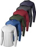 6 Pack Men's Quick Dry Long Sleeve Shirts Moisture Wicking Sun Protection UV UPF SPF Performance T-Shirt for Casual Workout L