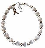 Cancer Awareness Bracelet, For Showing Support or Fundraising Campaign, Adult Size with Extension, 6mm Cat's Eye Beads. Comes Packaged. (Brain Cancer - Grey)