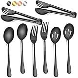 Patelai 8 Pieces Christmas Stainless Steel Serving Utensils Set 8.7" Large Serving Spoons Slotted Spoon 9.45" Tong 9" Serving Forks Flatware Kitchen Catering Banquet Wedding Party (Black)